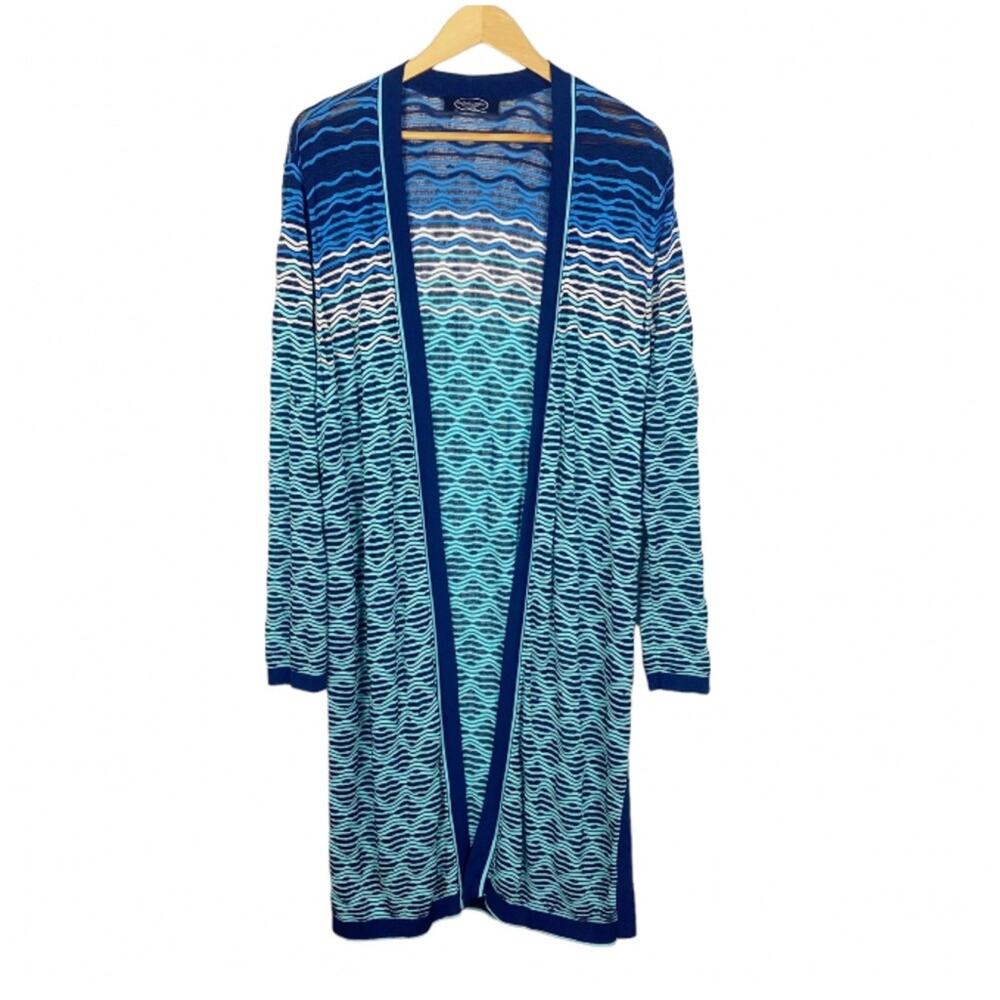 Magaschoni Cardigan Duster Size XL Open Front Light Weight Blue